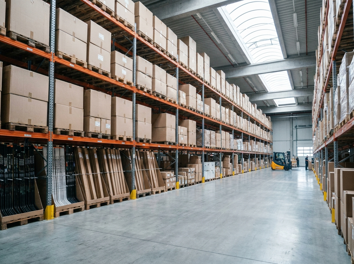 Platzhalter: Hochregallager eines Sportartikel-Logistikzentrums